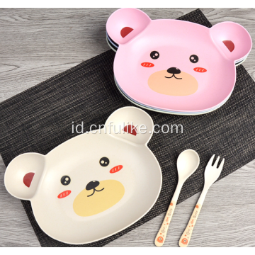 Set Beruang Berwarna-warni Set Makan Serat Bambu